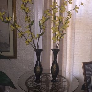Vintage Black/Brass Vase Set